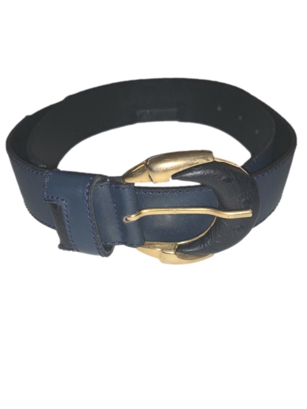 Navy blue and gold Valÿn leather et belt size 85